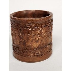 Greek Cup - Hand Made in Greece - Coffee Tea Mug Brown Pottery Planter House